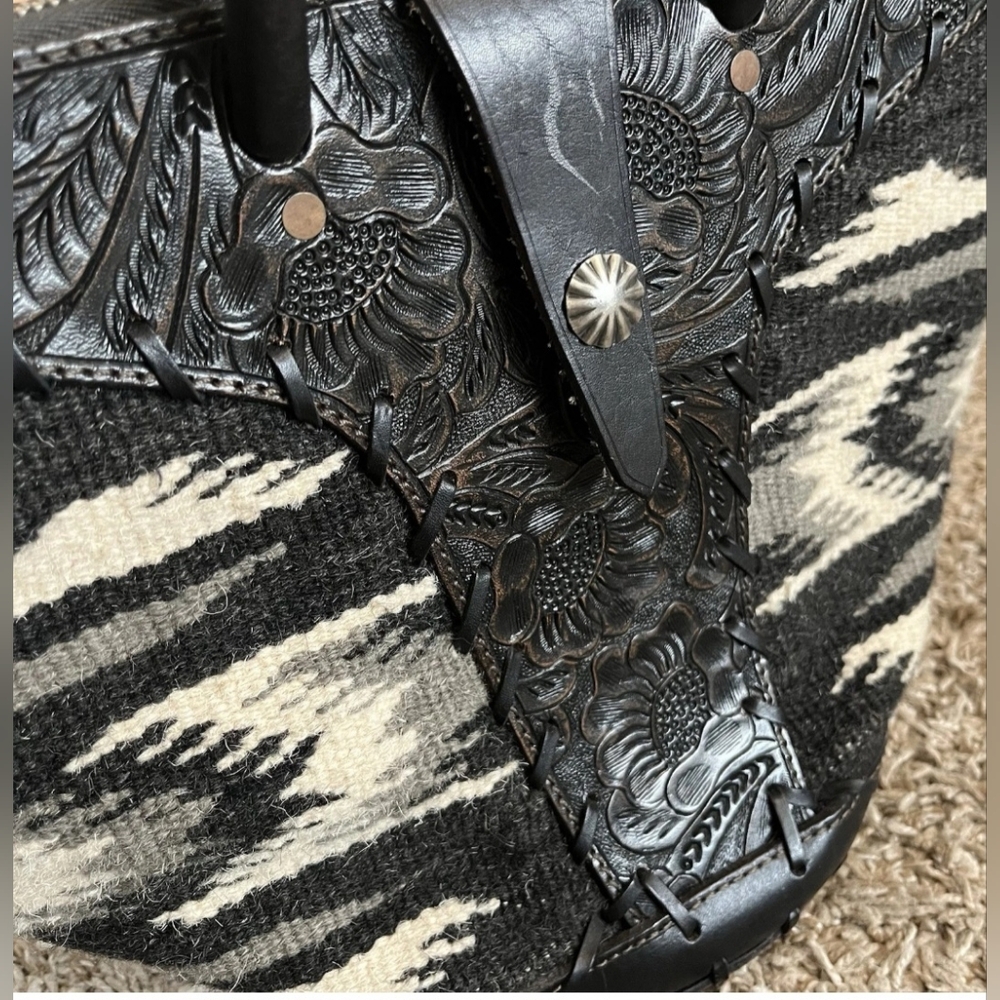 RRL Aztec Tooled Leather And Carpet Bag - Picture 4 of 11